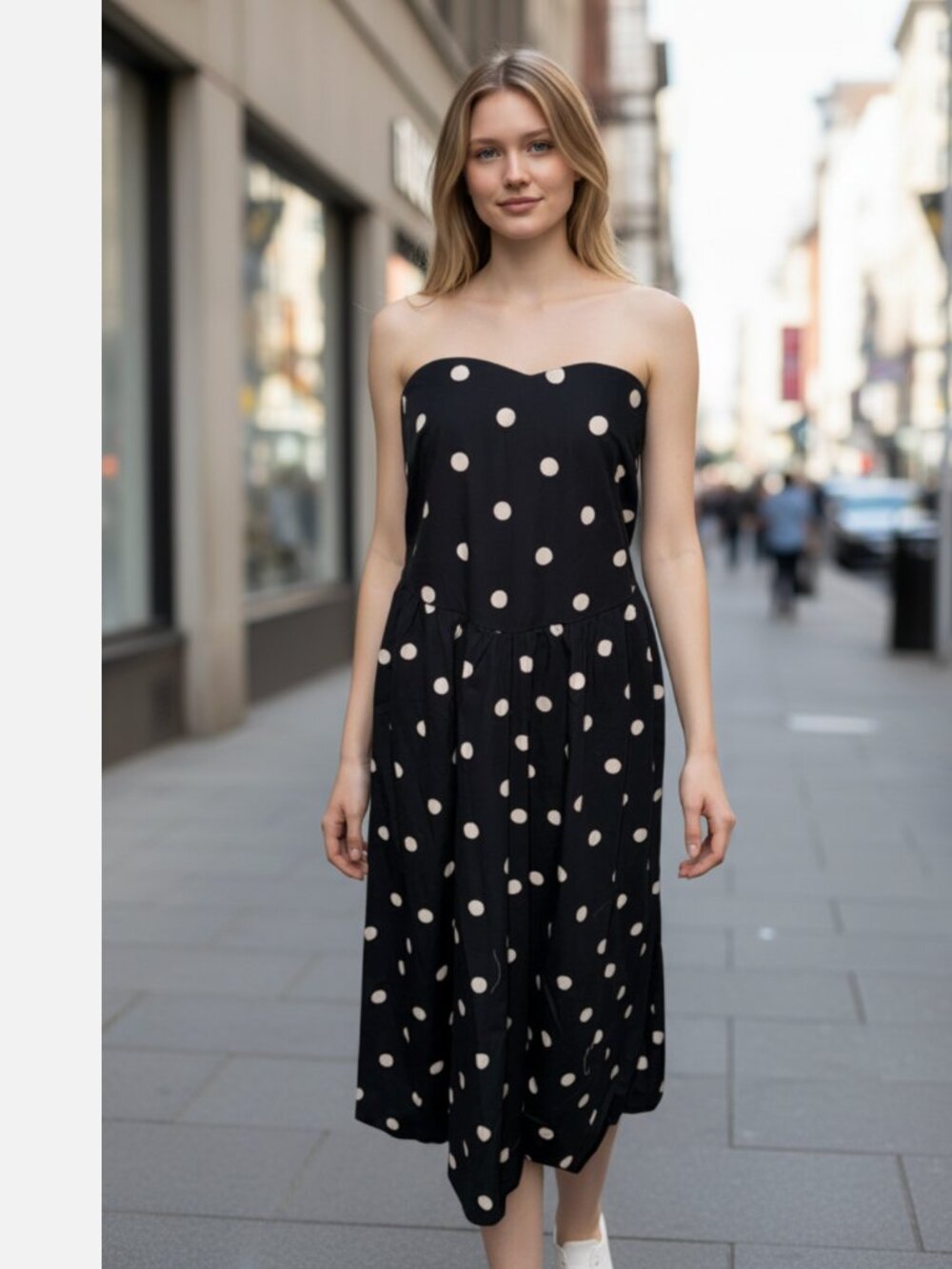 Tulip Creations Black White Polka Dot Strapless Maxi Dress Size 2X NWT Cotton